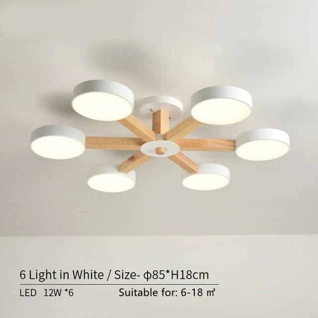 Plafonnier LED en bois au design contemporain. | Marco Lucetti 6 lumières en blanc / Lumière modifiable