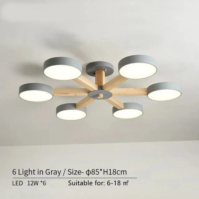 Plafonnier LED en bois au design contemporain. | Marco Lucetti 6 lumières en gris / Lumière modifiable