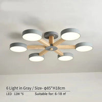Plafonnier LED en bois au design contemporain. | Marco Lucetti 6 lumières en gris / Lumière modifiable