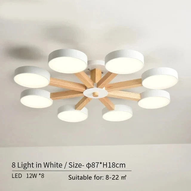 Plafonnier LED en bois au design contemporain. | Marco Lucetti 8 lumières en blanc / Lumière modifiable