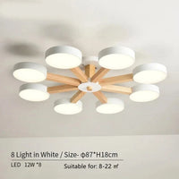 Plafonnier LED en bois au design contemporain. | Marco Lucetti 8 lumières en blanc / Lumière modifiable