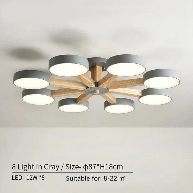 Plafonnier LED en bois au design contemporain. | Marco Lucetti 8 lumières en gris / Lumière modifiable