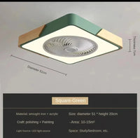 Plafonnier LED en bois design moderne avec ventilateur et télécommande | Marco Lucetti Vert2 / 110V