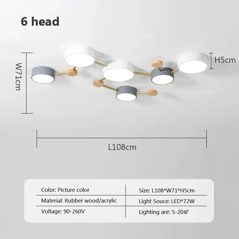 Plafonnier LED en bois : design nordique moderne | Marco Lucetti 6 têtes / Blanc chaud