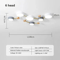 Plafonnier LED en bois : design nordique moderne | Marco Lucetti 6 têtes / Blanc chaud