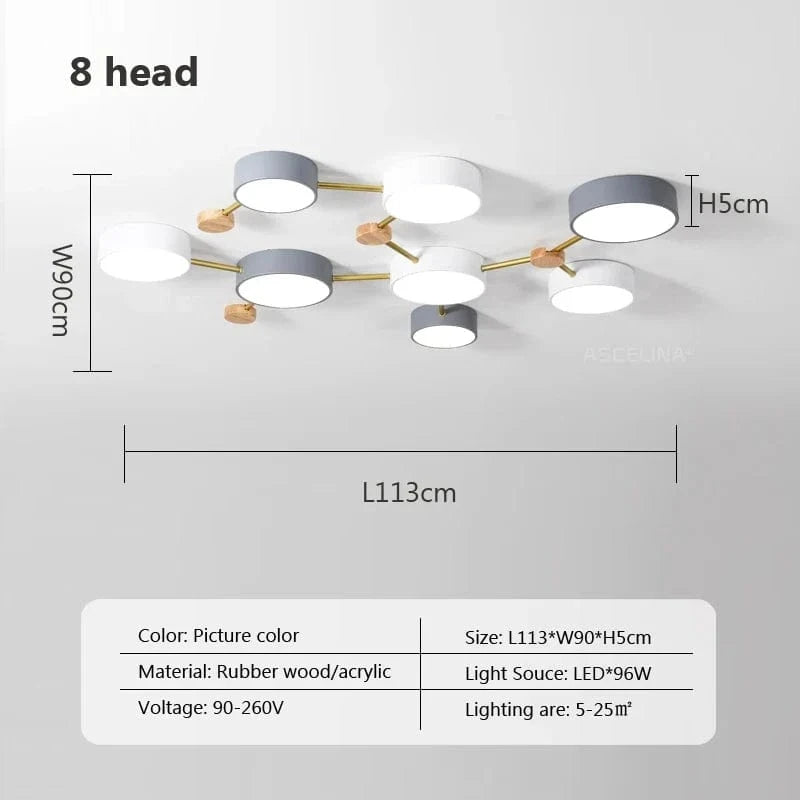 Plafonnier LED en bois : design nordique moderne | Marco Lucetti 8 têtes / Blanc chaud