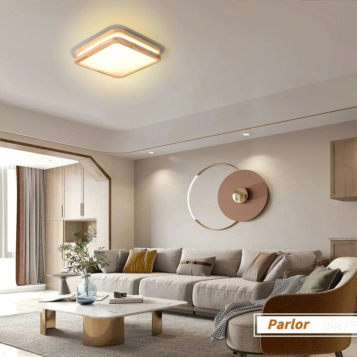 Plafonnier LED en bois - Lampe carrée nordique moderne - Décoration lumineuse pour maison et bureau | Marco Lucetti