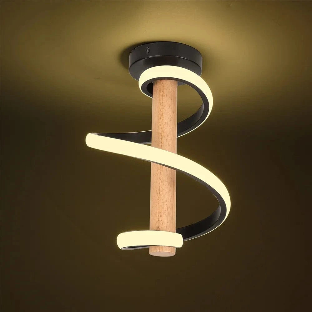 Plafonnier LED en Bois Ondulé Design Moderne - Long Tube Décoratif | Marco Lucetti Lumière noire-chaude