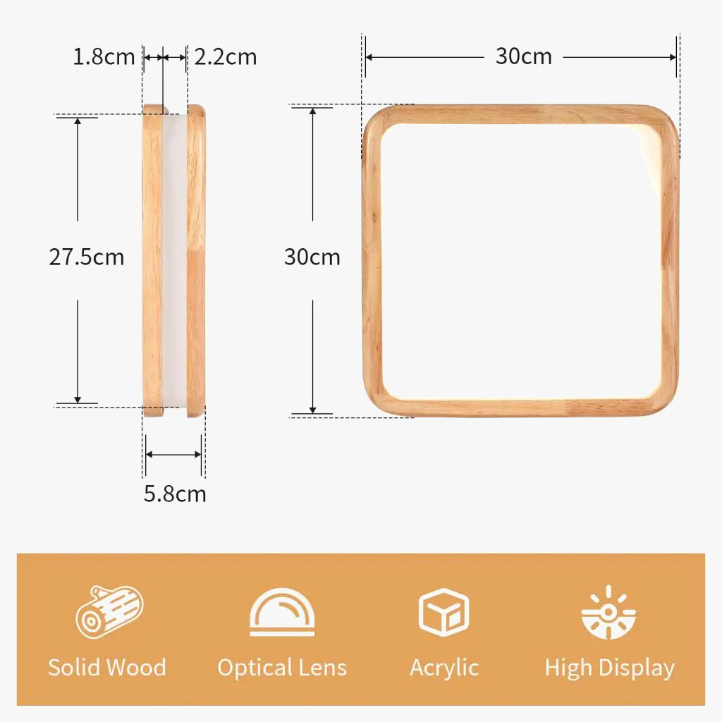 Plafonnier LED en bois Ultra-fin - Design nordique moderne