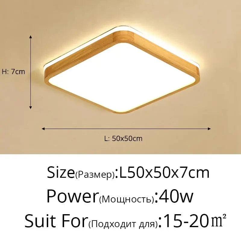 Plafonnier LED en bois véritable au design moderne - Parfait pour toutes vos pièces | Marco Lucetti 50x50x7cm / Blanc froid