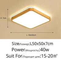 Plafonnier LED en bois véritable au design moderne - Parfait pour toutes vos pièces | Marco Lucetti 50x50x7cm / Blanc froid