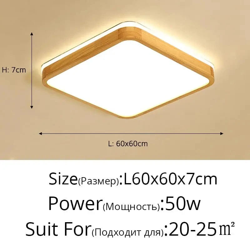 Plafonnier LED en bois véritable au design moderne - Parfait pour toutes vos pièces | Marco Lucetti 60x60x7cm / Blanc froid