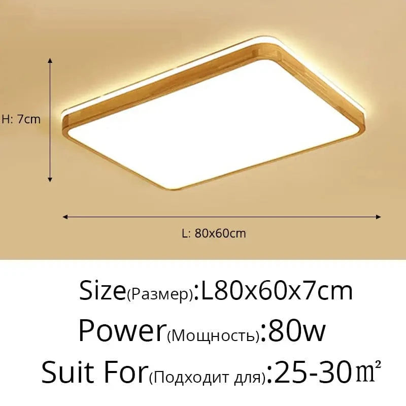 Plafonnier LED en bois véritable au design moderne - Parfait pour toutes vos pièces | Marco Lucetti 80x60x7cm / Blanc froid