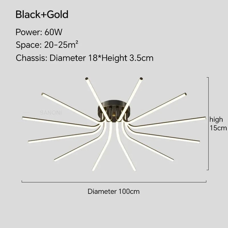 Plafonnier LED en cuivre au design contemporain | Marco Lucetti Or Noir D100CM / Blanc froid