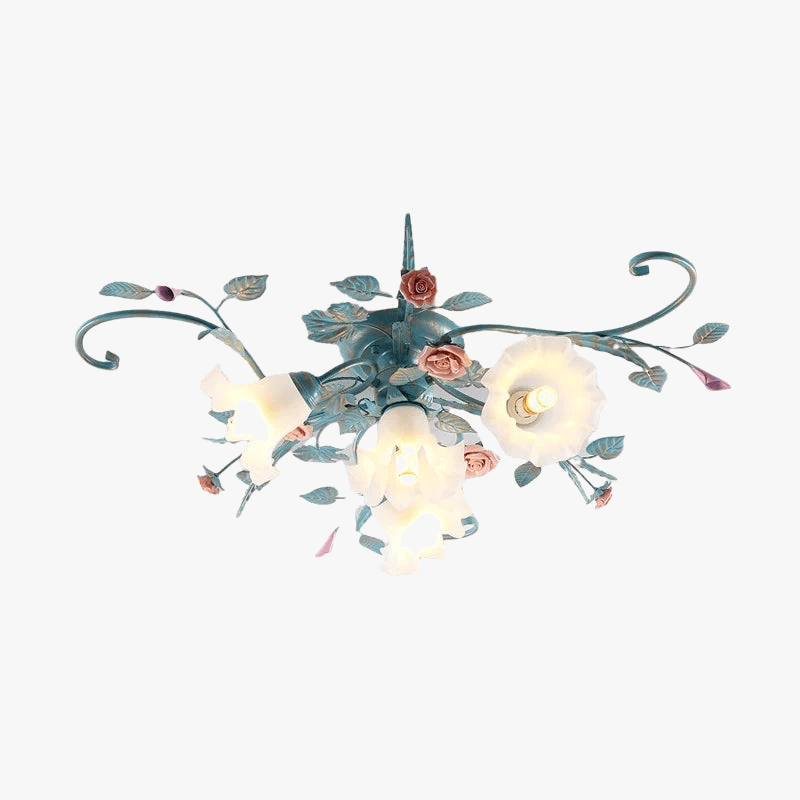 Plafonnier LED en fer fait main avec fleur de rose : style américano-coréen. | Marco Lucetti