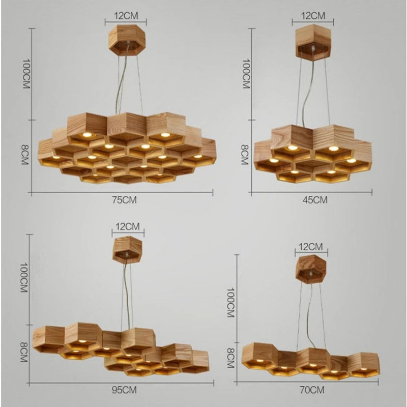 Plafonnier Led "Ruche de Lumière" en bois massif