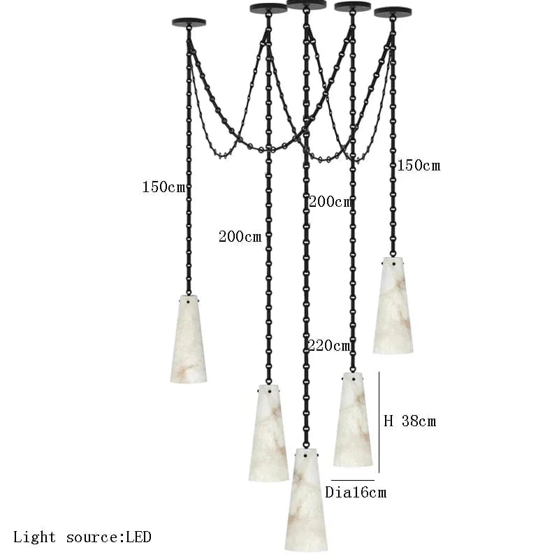 Plafonnier LED en marbre sur mesure décoratif de luxe 2024 | Marco Lucetti 5 lumières / Lumière blanche