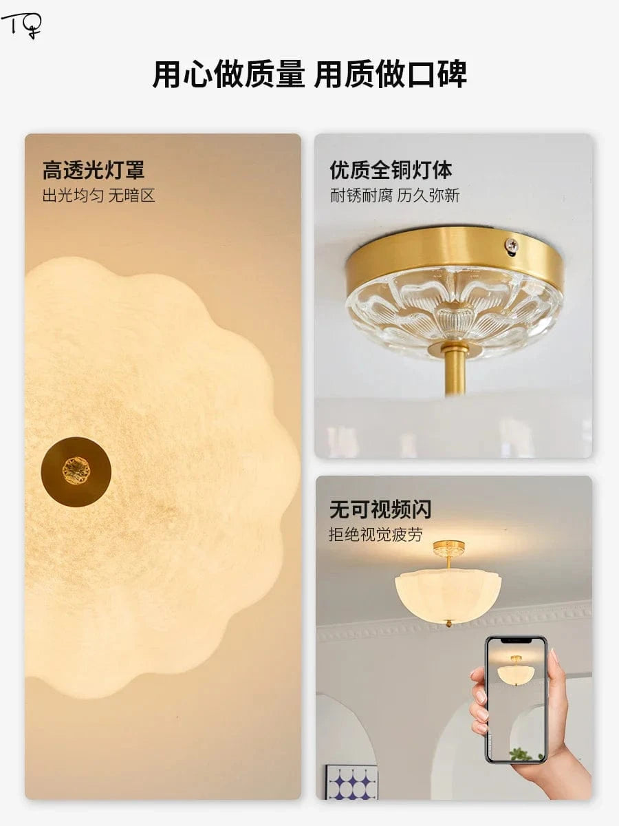 Plafonnier LED en verre crème et cuivre médiéval avec luminaires contemporains de qualité | Marco Lucetti