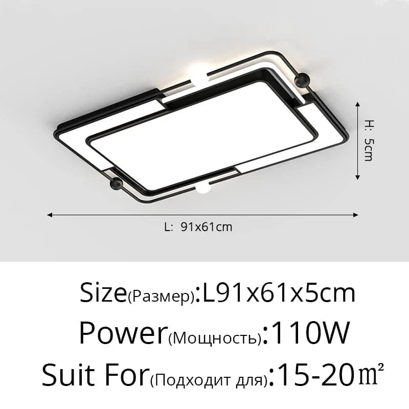 Plafonnier LED Encastré Carré Moderne et Créatif | Marco Lucetti B Noir L91x61cm / 2 couleurs sans télécommande