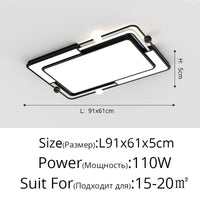 Plafonnier LED Encastré Carré Moderne et Créatif | Marco Lucetti B Noir L91x61cm / 2 couleurs sans télécommande