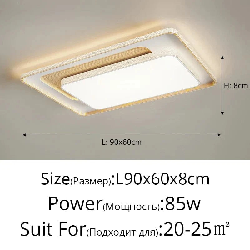 Plafonnier LED encastré design moderne nordique | Marco Lucetti Bois L90x60cm 85W / Luminosité variable