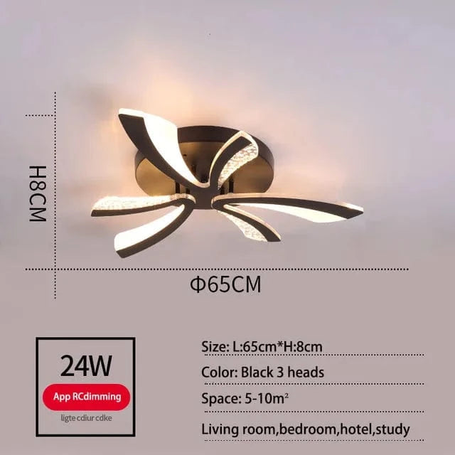 Plafonnier LED Fleur Acrylique Smart Control pour Hôtel et Café | Marco Lucetti 3 lumières noires