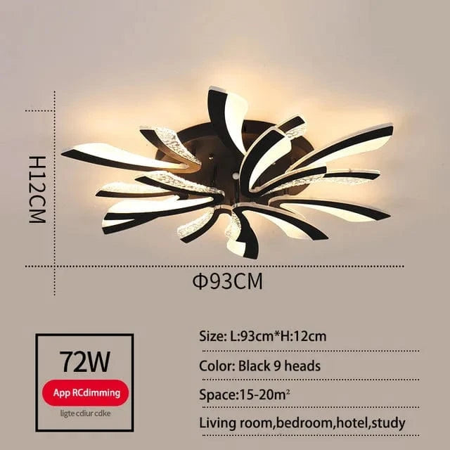 Plafonnier LED Fleur Acrylique Smart Control pour Hôtel et Café | Marco Lucetti 9 lumières noires