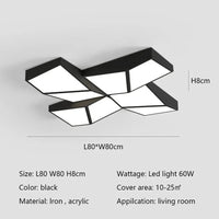 Plafonnier Led Geometric Design | Marco Lucetti Noir L80cm 60W / 3lumière variable