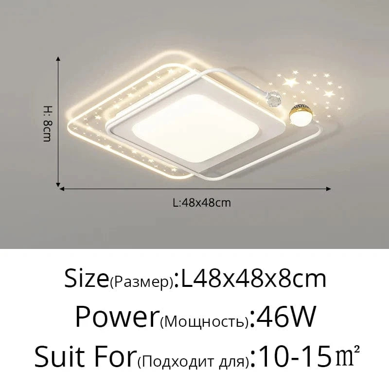 Plafonnier LED Intelligent avec Éclairage Étoilé Nordique et Télécommande | Marco Lucetti D Blanc L48x48cm 46W / 3 couleurs sans télécommande