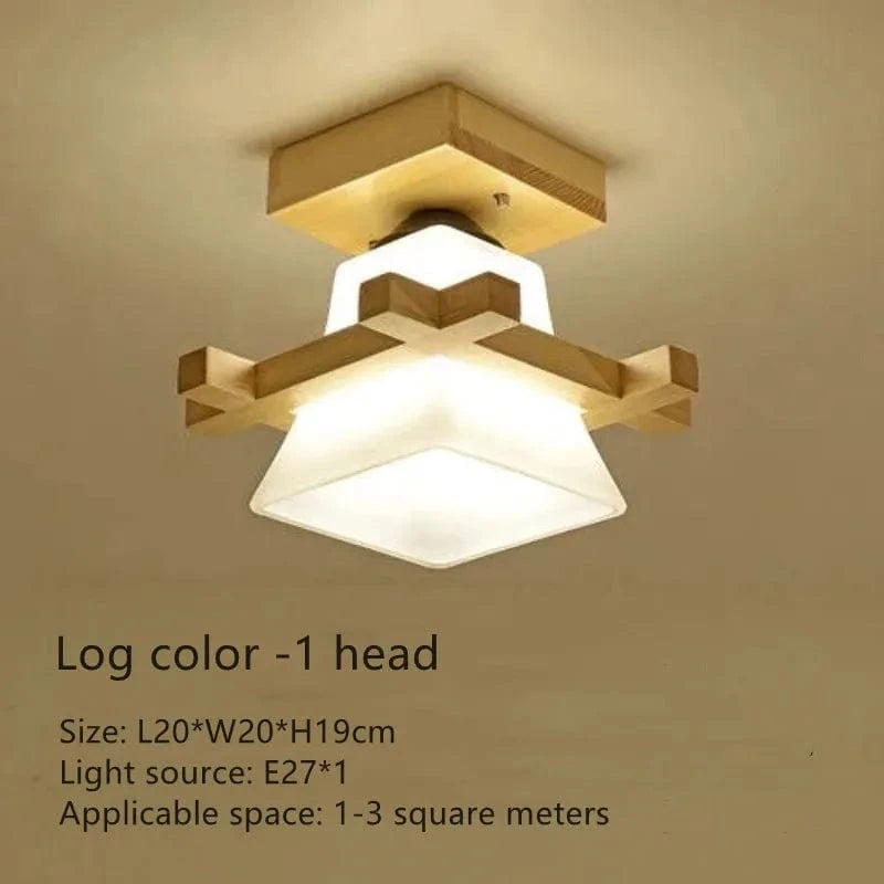 Plafonnier LED japonais avec abat-jour en verre et base en bois - Édition Exclusive | Marco Lucetti 1 tête-A / Lumière blanche