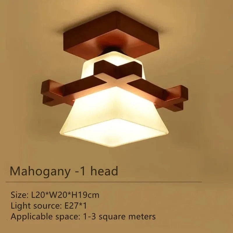 Plafonnier LED japonais avec abat-jour en verre et base en bois - Édition Exclusive | Marco Lucetti 1 tête-B / Lumière chaude