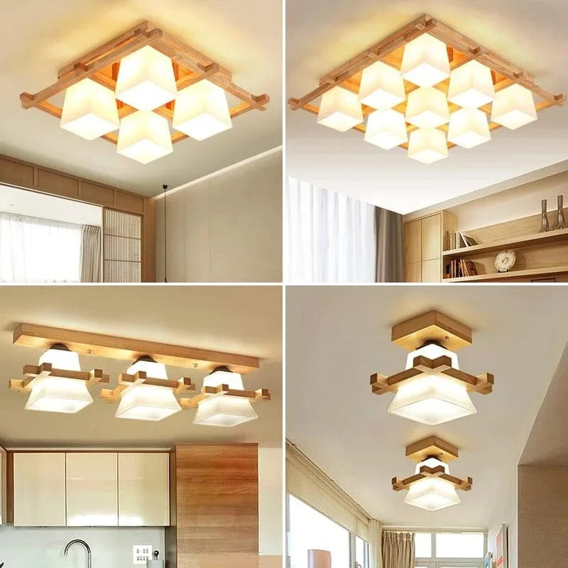 Plafonnier LED japonais avec abat-jour en verre et base en bois - Édition Exclusive | Marco Lucetti