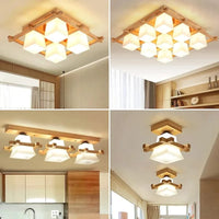 Plafonnier LED japonais avec abat-jour en verre et base en bois - Édition Exclusive | Marco Lucetti