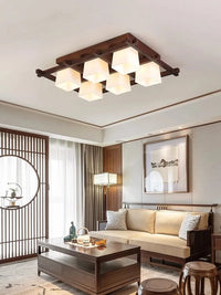 Plafonnier LED japonais avec abat-jour en verre et base en bois - Édition Exclusive | Marco Lucetti