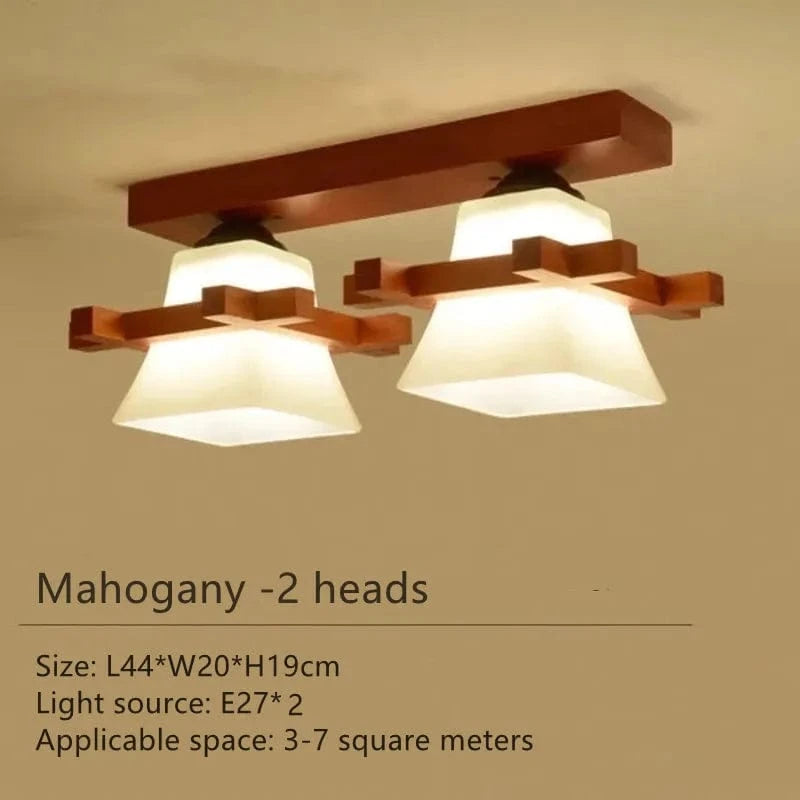 Plafonnier LED japonais avec abat-jour en verre et base en bois - Édition Exclusive | Marco Lucetti 2 têtes-B / Lumière tricolore