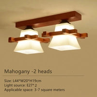 Plafonnier LED japonais avec abat-jour en verre et base en bois - Édition Exclusive | Marco Lucetti 2 têtes-B / Lumière tricolore