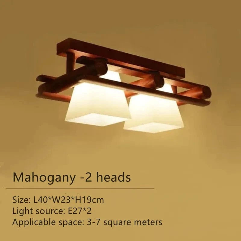 Plafonnier LED japonais avec abat-jour en verre et base en bois - Édition Exclusive | Marco Lucetti 2 têtes-C / Lumière chaude