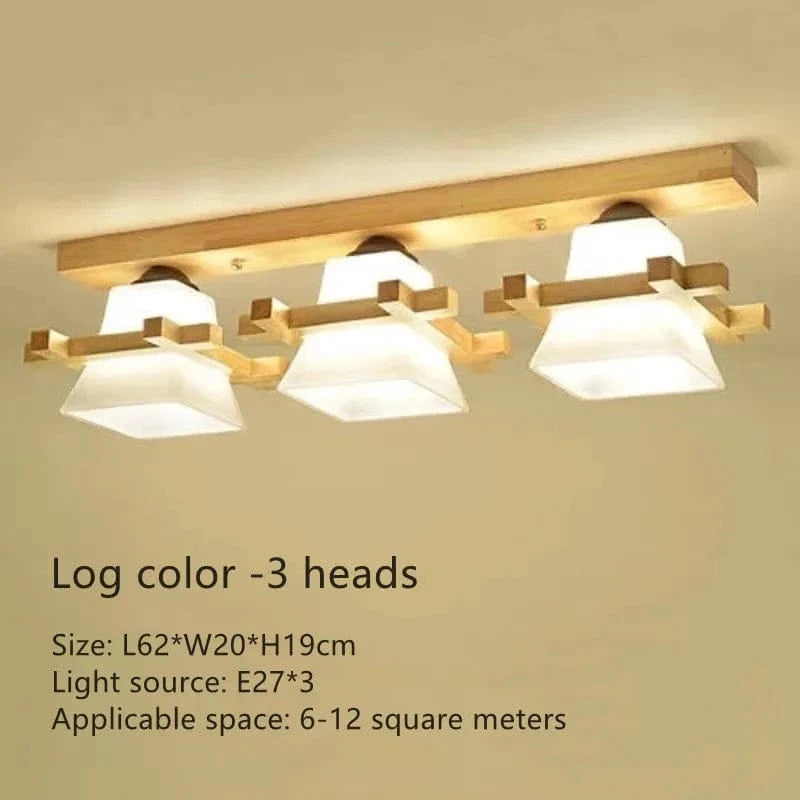 Plafonnier LED japonais avec abat-jour en verre et base en bois - Édition Exclusive | Marco Lucetti 3 têtes-A / Lumière blanche