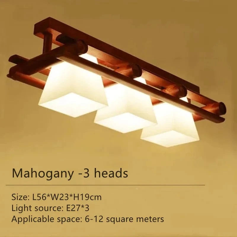 Plafonnier LED japonais avec abat-jour en verre et base en bois - Édition Exclusive | Marco Lucetti 3 têtes-C / Lumière tricolore