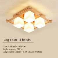 Plafonnier LED japonais avec abat-jour en verre et base en bois - Édition Exclusive | Marco Lucetti 4 têtes-A / Lumière blanche