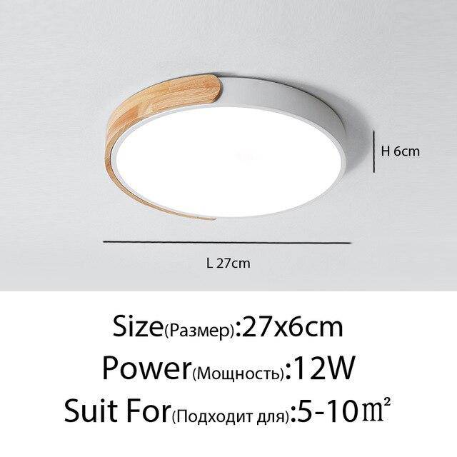 Plafonnier LED "Lumière Douce" en métal et bois$arrondi | Marco Lucetti Blanc - 27 x 6cm - 12w / Froide