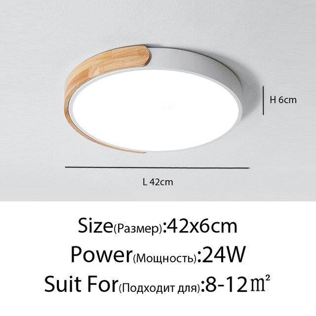 Plafonnier LED "Lumière Douce" en métal et bois$arrondi | Marco Lucetti Blanc - 42 x 6cm - 24w / Froide