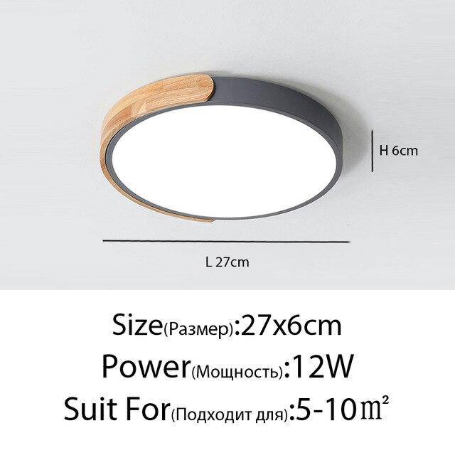 Plafonnier LED "Lumière Douce" en métal et bois$arrondi | Marco Lucetti Gris - 27 x 6cm - 12w / Froide