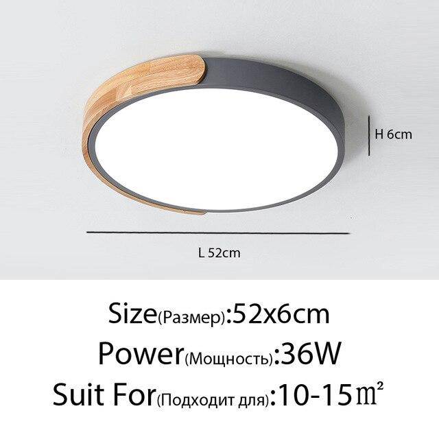 Plafonnier LED "Lumière Douce" en métal et bois$arrondi | Marco Lucetti Gris - 52 x 6cm - 36w / Froide