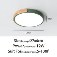 Plafonnier LED "Lumière Douce" en métal et bois$arrondi | Marco Lucetti Vert - 27 x 6cm - 12w / Froide