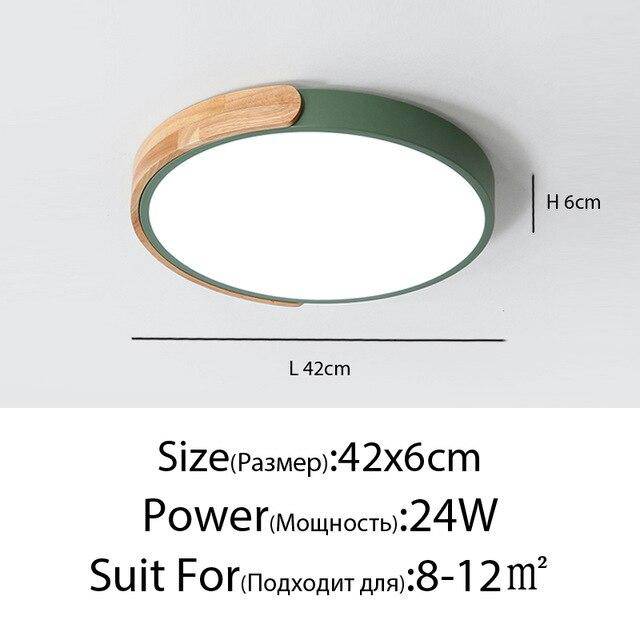 Plafonnier LED "Lumière Douce" en métal et bois$arrondi | Marco Lucetti Vert - 42 x 6cm - 24w / Froide