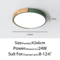 Plafonnier LED "Lumière Douce" en métal et bois$arrondi | Marco Lucetti Vert - 42 x 6cm - 24w / Froide