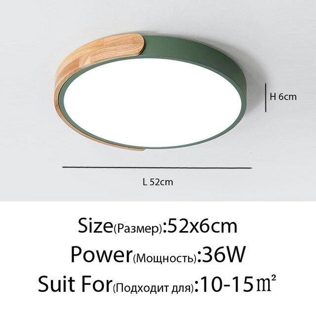 Plafonnier LED "Lumière Douce" en métal et bois$arrondi | Marco Lucetti Vert - 52 x 6cm - 36w / Froide