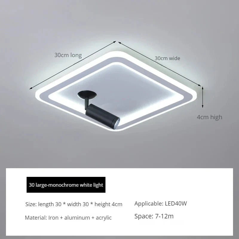 Plafonnier LED moderne à projecteur intégré, style ronde et carrée | Marco Lucetti Blanc Noir 30CM / 3 couleurs claires