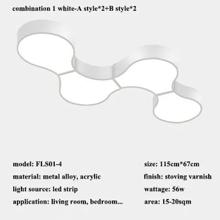 Plafonnier LED Moderne ADN pour Décoration Intérieure Loft Café Bar® | Marco Lucetti 4 lumières-blanc / Dimmable avec télécommande